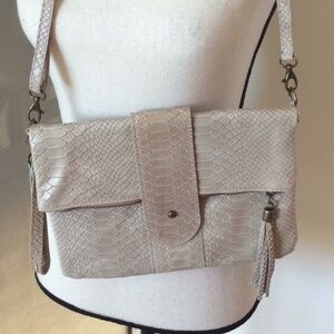 Borse in Pelle Beige Croc Leather Shoulder/Clutch